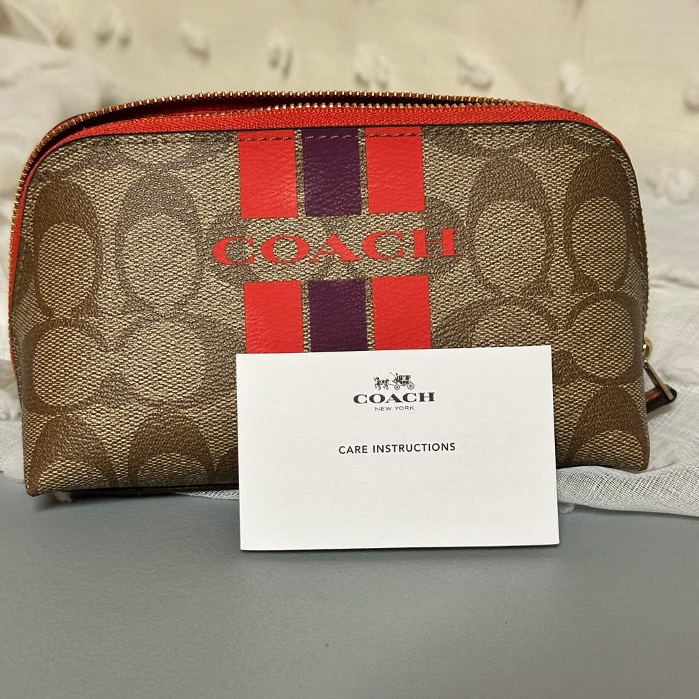 Coach Brown and Red Cosmetic Pouch